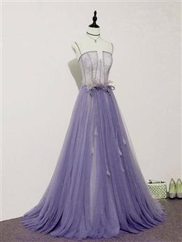 Picture of Light Purple Lace Top and Tulle A-line Straps Evening Dresses Formal Dresses, Purple Prom Dresses